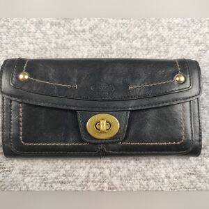Coach Black Leather Wallet with Gold Accents Legacy Turnlock Envelope Vintage